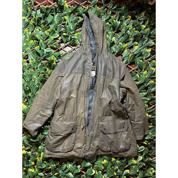 Barbour Green Waxed Durham Full Zip Jacket with Hood Size Medium - Picture 5 of 16